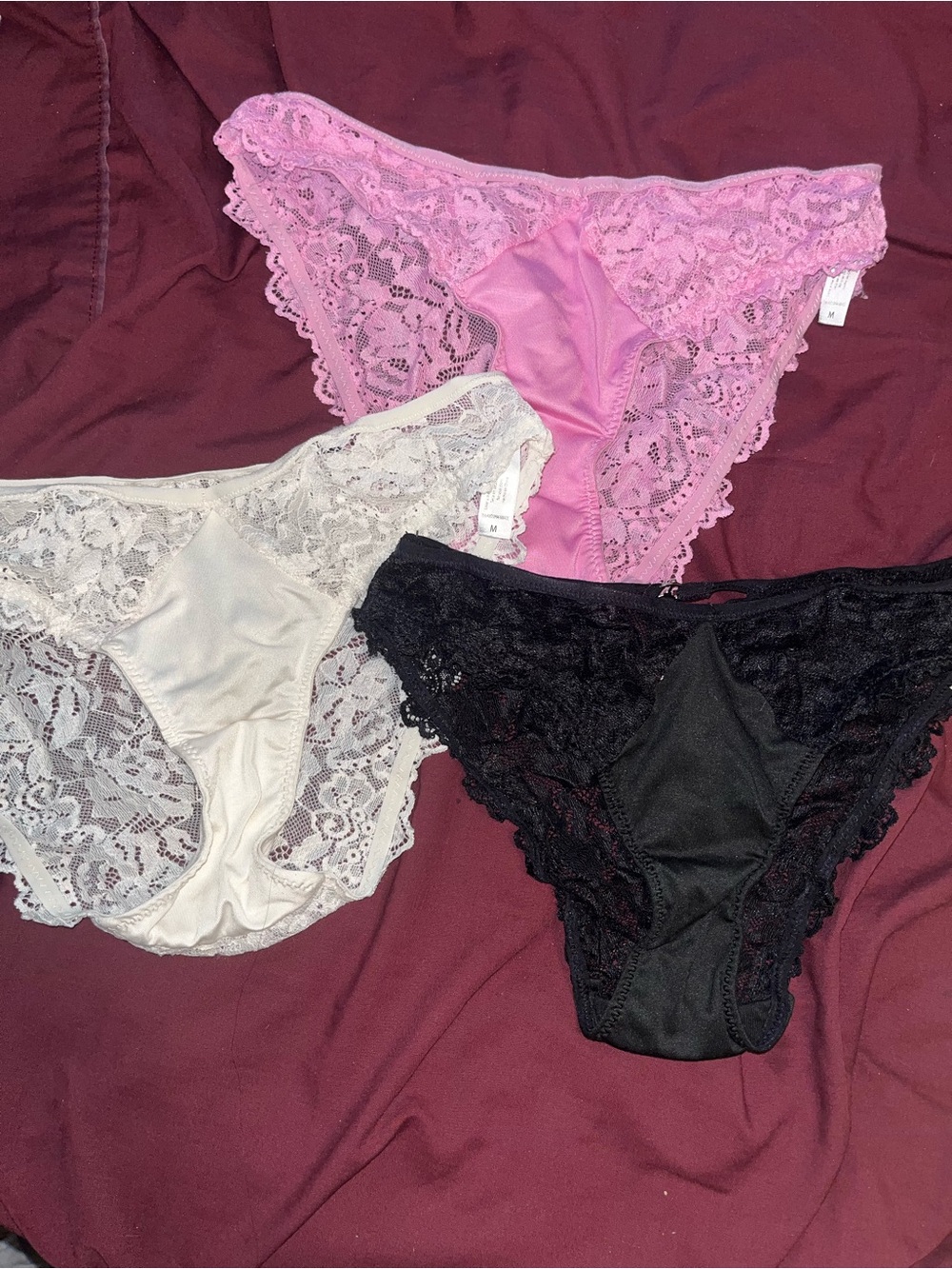 Lace Bikini Panty Set in Pink, White & Black